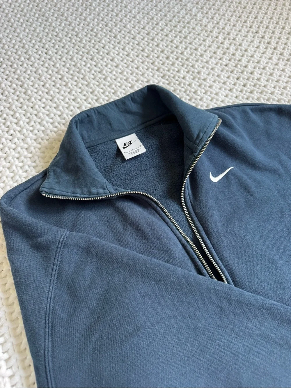 Nike Men's Dark Navy Zip-Up Fleece with White Swoosh